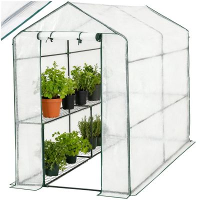 Serre de jardin souple acier bâche armée polyéthylène blanc 186x120x190cm étagères