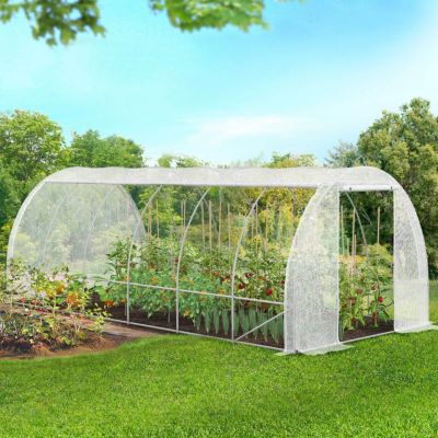 Serre de jardin tunnel 18m² 6 x 3 x 2 m acier galvanisé + bâche anti-UV avec porte et fenêtres CRIMÉE blanche toutes saisons