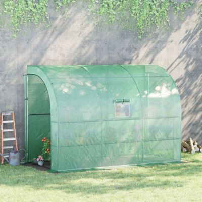 Serre tunnel 300x150x213 cm en plastique vert avec étagères et fenêtre