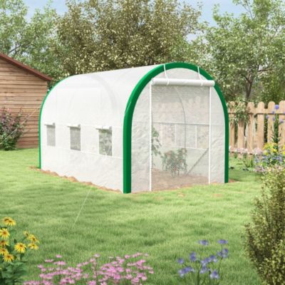 Serre tunnel 358x210x210 cm en acier galvanisé blanc avec porte enroulable