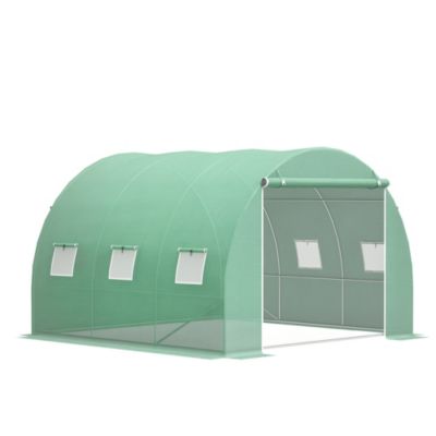 Serre tunnel 9 m² dim. 3 x 3 x 2 m - porte enroulable zippée, 6 fenêtres - acier galvanisé PE haute densité vert