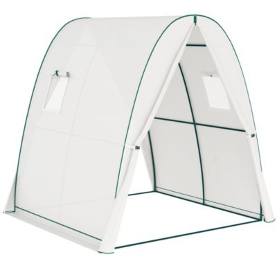 Serre tunnel de jardin 1,8 x 1,8 x 2 m - 2 portes enroulables zippées, 2 fenêtres - acier vert PE blanc
