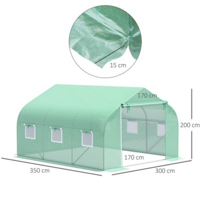 Serre tunnel de jardin 3,5 x 3 x 2 m grande taille 6 fenêtres vert