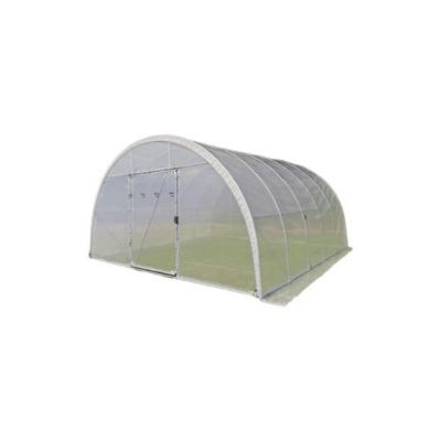 Serre tunnel Deschamps largeur 5 m pas à 1.50 m - Long 6 m, Film Plasticlair 200 Cristal, Façade 2 portes simples, Filet ombrage