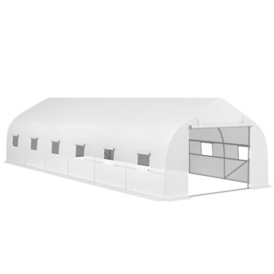 Serre tunnel grande taille 24 m² châssis tubulaire acier galvanisé renforcé 2,4 cm 12 fenêtres 1 porte blanc
