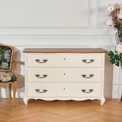 SERRENA  Commode, plateau chêne, 3 tiroirs, blanche