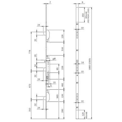 Serrure 3 points à larder ELECTA rouleau Axe 25mm têtière U inox - ISEO - 785201252