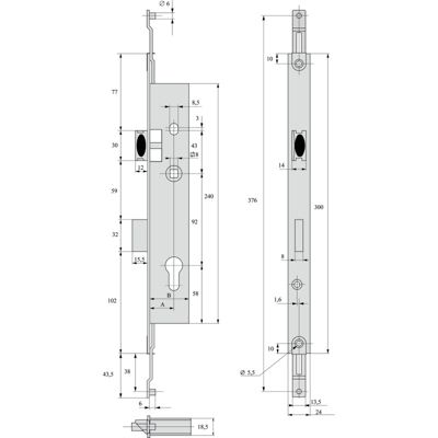 Serrure 3 points pêne dormant demi-tour 45mm pour tringle plate - STREMLER - 2270.45.TI24