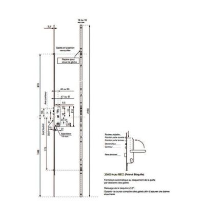 Serrure 4 points série 20215 automatique L2150 têtière 18mm Axe 50mm bout carré sans gâche - VACHETTE - 26770000