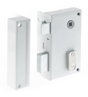 Serrure applique de grille et portail verticale monopoint ouvrant Gauche Blanche