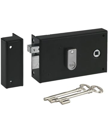 Serrure applique Noire de grille et portail verticale monopoint ouvrant Gauche
