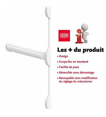 Serrure Barre anti-panique exiDOM TP200 blanc 840 mm 2 points penes haut bas coupe-feu