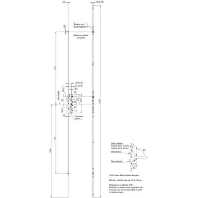 Serrure-crémone multipoints - 20500 RB90 - Vachette - Axe 40 mm - Gauche