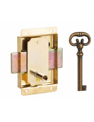 Serrure de meuble à pattes pour porte d'ameublement, 50mm, acier laitonné, 1 clé - THIRARD