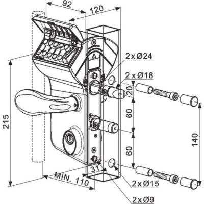 Serrure de portail verte à code mécanique - Clé I - Axe 60 mm - LMKQ40 - Locinox