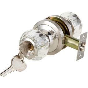 Serrure de porte avec bouton en cristal de verre, poignée de porte intérieure et extérieure - Blanc