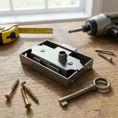 Serrure en applique axe 25 l. 40 mm x H. 50 mm x ep. 10 mm droite