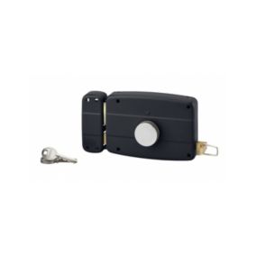 Serrure en applique à bouton pour porte de garage à battant, gauche, 140x90mm, axe 70mm, noir, 3 clés - THIRARD