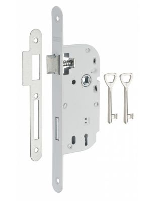 Serrure encastrable à clé pour porte de chambre, axe 40mm, bouts ronds, blanc, 2 clés - THIRARD