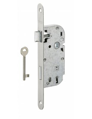 Serrure encastrable à clé pour porte de chambre, axe 40mm, bouts ronds, inox, avec gâche, 1 clé - THIRARD