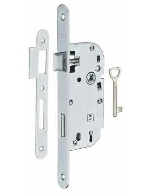 Serrure encastrable à clé pour porte de chambre, axe 40mm, bouts ronds, zingué, 1 clé - THIRARD