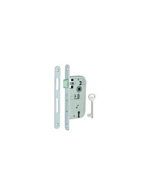 Serrure encastrable à clé pour porte de chambre, axe 45mm, bouts ronds, 1 clé, têtière chrome opaque - THIRARD