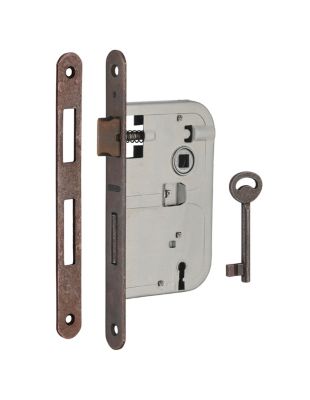 Serrure encastrable à clé pour porte de chambre, axe 50mm, bouts ronds, bronze, 1 clé - THIRARD