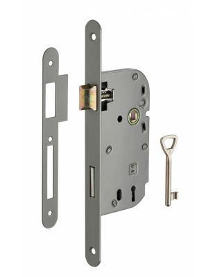 Serrure encastrable à clé pour porte de chambre, axe 50mm, bouts ronds, gris, 1 clé - THIRARD