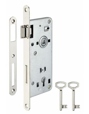 Serrure encastrable à clé pour porte de chambre, carré 8mm, axe 50mm, entr'axe 90mm, bouts ronds, 2 clés - THIRARD