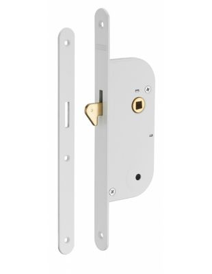 Serrure encastrable à crochet pour porte coulissante, bouts ronds, blanc - THIRARD