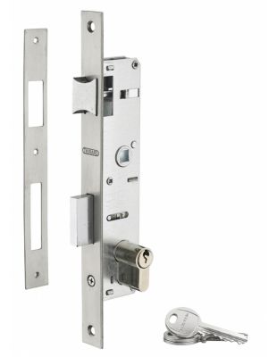 Serrure encastrable à cylindre pour menuiserie métallique, axe 22mm, bouts carrés, cylindre 30x30mm, inox, 3 clés - THIRARD
