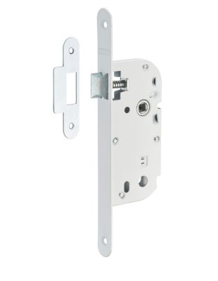 Serrure encastrable pour porte intérieure, axe 40mm, bouts ronds, blanc - THIRARD