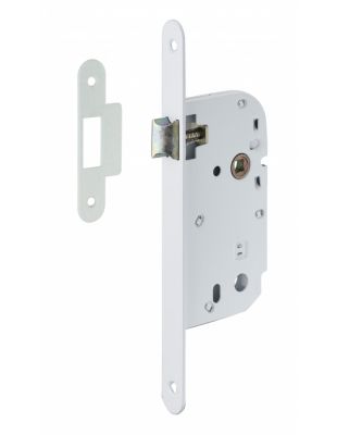 Serrure encastrable pour porte intérieure, axe 50mm, bouts ronds, blanc - THIRARD