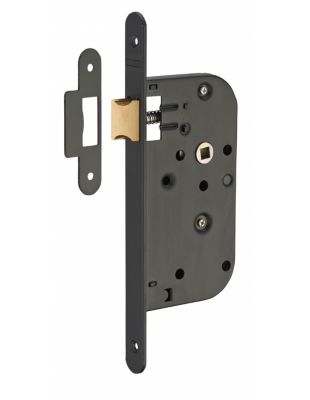 Serrure encastrable pour porte intérieure, axe 50mm, bouts ronds, epoxy noir - THIRARD
