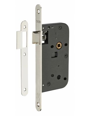 Serrure encastrable pour porte intérieure, axe 50mm, bouts ronds, laiton nickelé - THIRARD