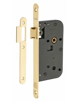 Serrure encastrable pour porte intérieure, axe 50mm, bouts ronds, laiton poli verni - THIRARD