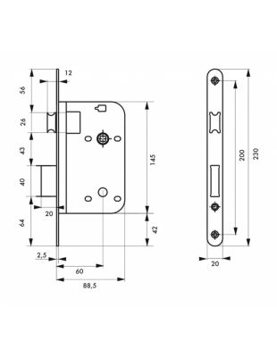 Serrure encastrable pour porte intérieure, axe 60mm, bouts ronds, laiton brossé - THIRARD