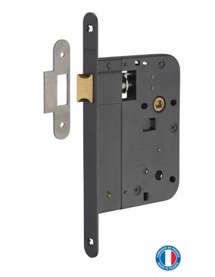Serrure encastrable pour porte intérieure, axe 80mm, bouts ronds, noir - THIRARD