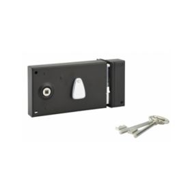 Serrure horizontale en applique à clé à fouillot pour portail, droite, axe 58mm, 82x140mm, zingué, 2 clés - THIRARD
