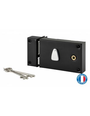 Serrure horizontale en applique à clé à fouillot pour portail, gauche, axe 56mm, 140x88mm, noir, 2 clés - THIRARD