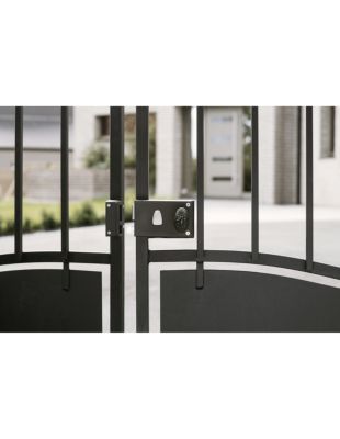 Serrure horizontale en applique à clé à fouillot pour portail, gauche, axe 56mm, 140x88mm, noir, 2 clés - THIRARD