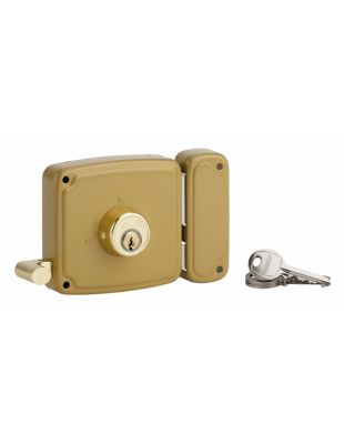 Serrure horizontale en applique double entrée à tirage pour porte d'entrée, droite, 100x94mm, axe 50mm, marron, 3 clés - THIRARD