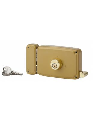 Serrure horizontale en applique double entrée à tirage pour porte d'entrée, gauche, 140x94mm, axe 70mm, marron, 3 clés - THIRARD