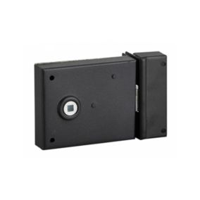 Serrure horizontale en applique à fouillot pour porte int., pêne 1/2tour seul, axe 70mm, carré 6mm, 95x76mm, noir - THIRARD