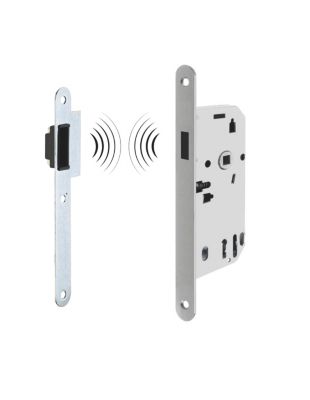 Serrure magnétique encastrable pour porte intérieure, axe 50mm, bouts ronds, fer satiné - THIRARD