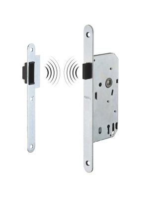Serrure magnétique encastrable pour porte intérieure, bec de cane (sans clé), axe 40mm, bouts ronds, fer satiné - THIRARD