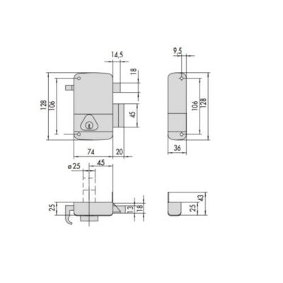 Serrure monopoint vertical tirage gauche cylindre de 45mm - CISA - 3005034000