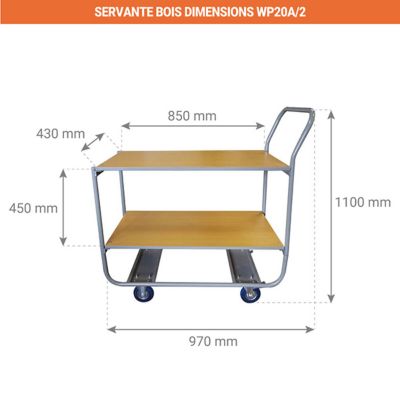 Servante 2 plateaux bois - 850 x 430 mm - capacité 200kg - WP20A/2