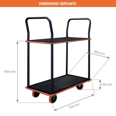 Servante 2 plateaux en acier laqué - Charge max 120 kg - SED2