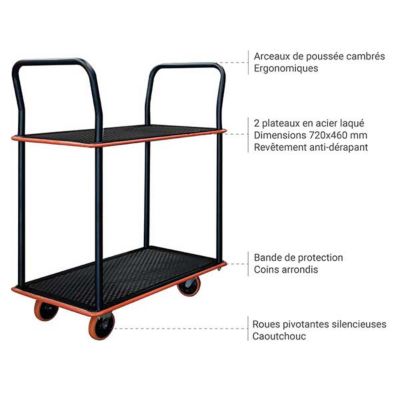 Servante 2 plateaux en acier laqué - Charge max 120 kg - SED2
